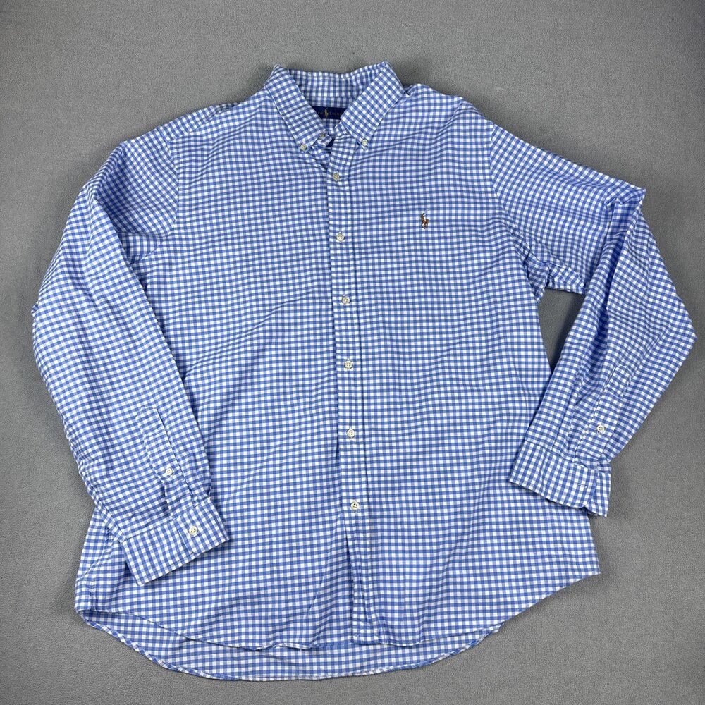 Ralph Lauren Shirt Mens XXL Blue White Gingham Button Down Long Sleeve Pony Logo